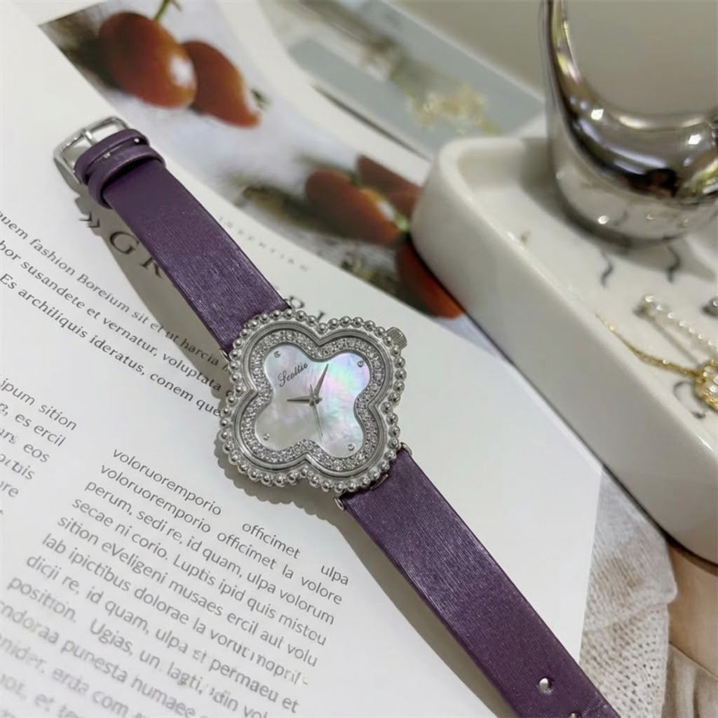Scottie 9686 Women’s Watch – Waterproof Quartz with Diamond Accents & Leather Strap Purple