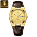 POEDAGAR 930 Men's Ultra-Thin 40mm Watch - Luminous Leather Strap Business Casual Quartz Gold