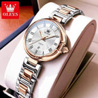 OLEVS 5608 Women’s Luxury  Watch – Waterproof Stainless Steel Quartz Wristwatch for Ladies Rose White