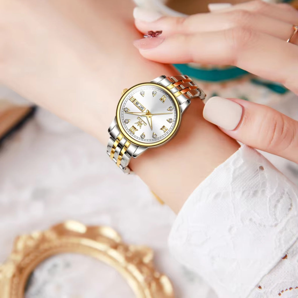 OLEVS 5525 Women’s Luxury Fashion Watch – Premium Quartz Ladies’ Wristwatch Gold and White