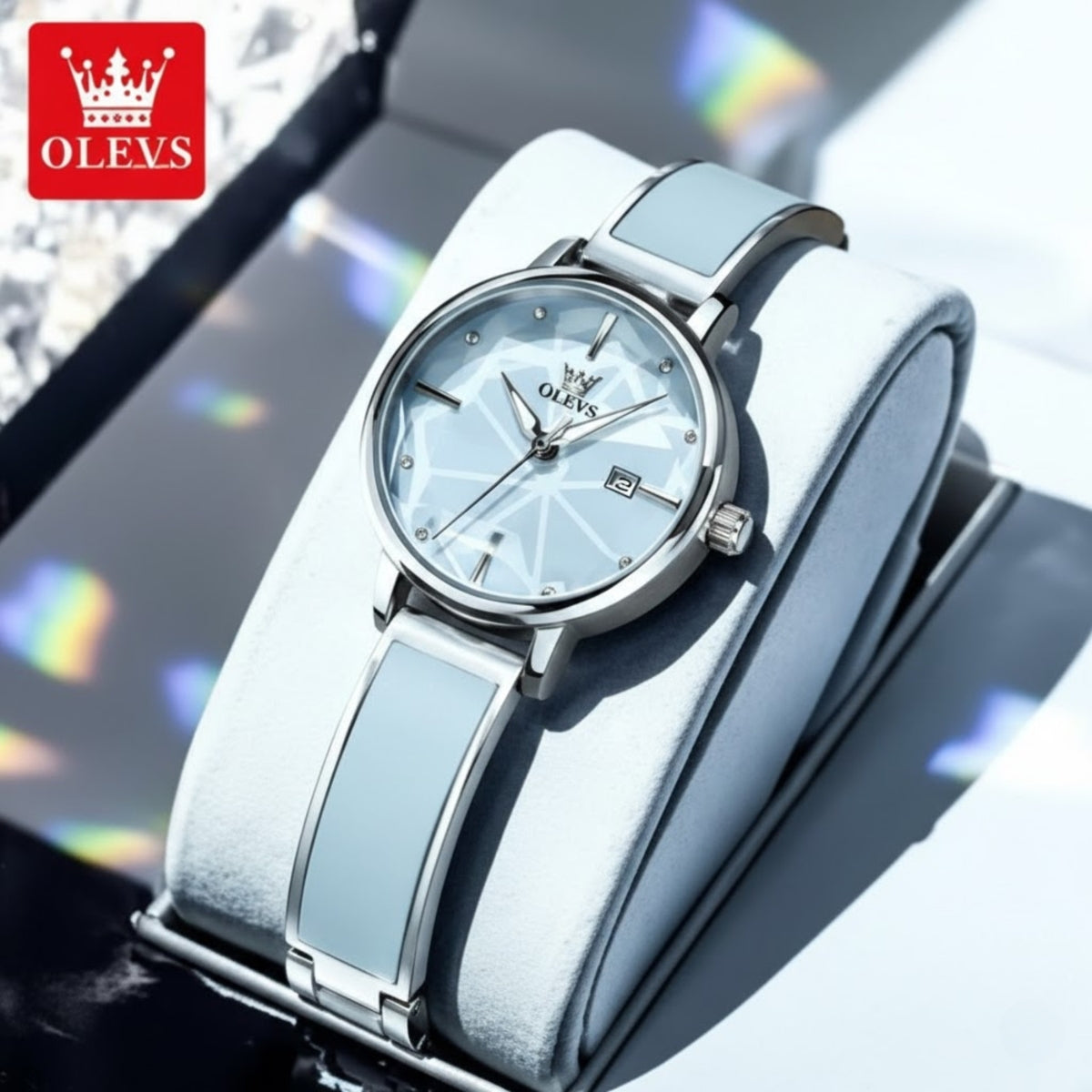 OLEVS 5656 Women’s Elegant Diamond Watch – Luxury Stainless Steel Quartz Waterproof - Steel Blue