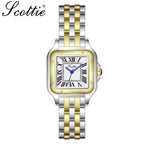 Scottie 9100 Women’s Square Watch – Luxury Stainless Steel Quartz with New Trendy Design Yellow,Gold and Silver