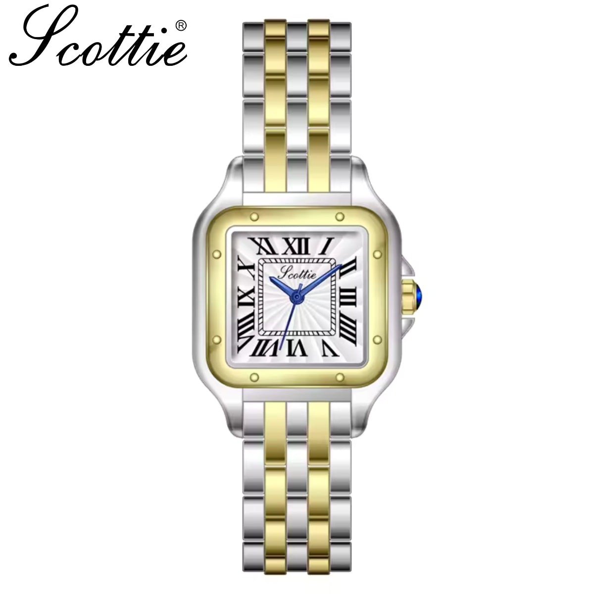 Scottie 9100 Women’s Square Watch – Luxury Stainless Steel Quartz with New Trendy Design Yellow,Gold and Silver