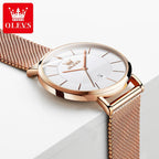 OLEVS 5869 Women’s Ultra-Thin Mesh Watch – Waterproof Luxury Quartz with Steel Strap Rose Gold and White