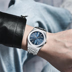 BENYAR 5156 Men's Luxury integrated-Bracelet "Royal Oak" Inspired Design - Silver and Blue Watch