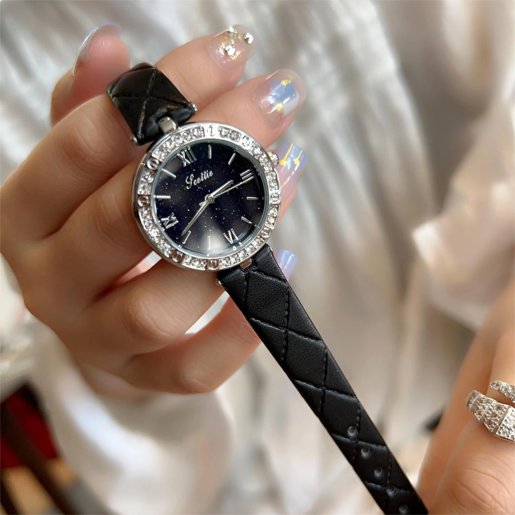 Scottie 9562 Women’s Luxury Fashion Watch –  Quartz Wristwatch with Shiny Leather Strap Black
