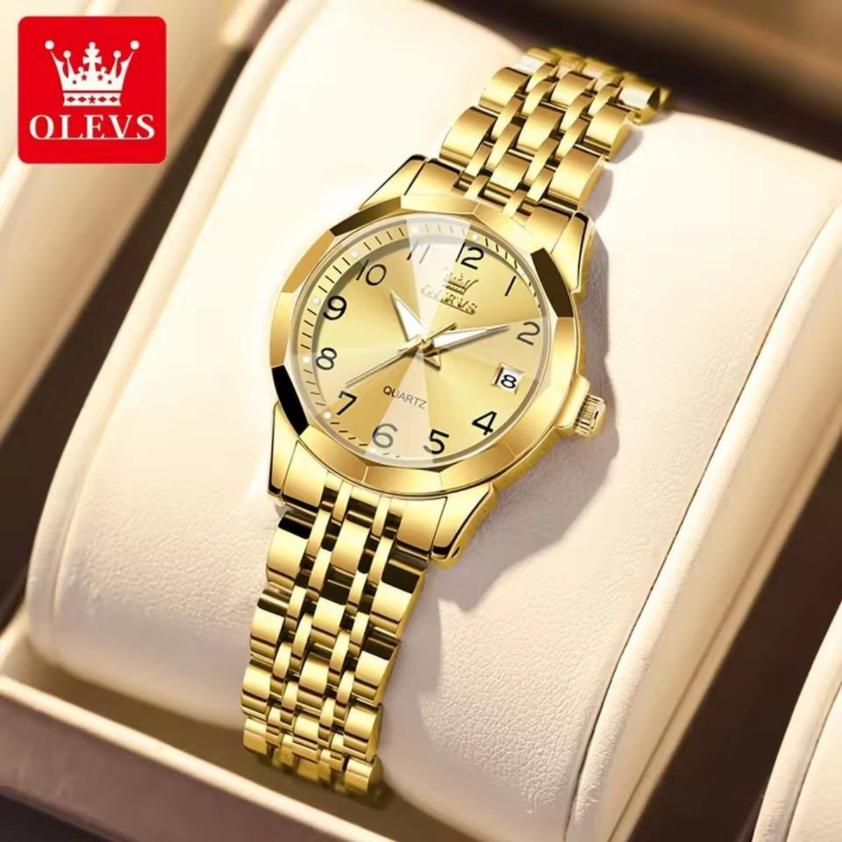 OLEVS 9970 Women’s Fashion Watch – Stainless Steel Waterproof Quartz for Ladies Gold