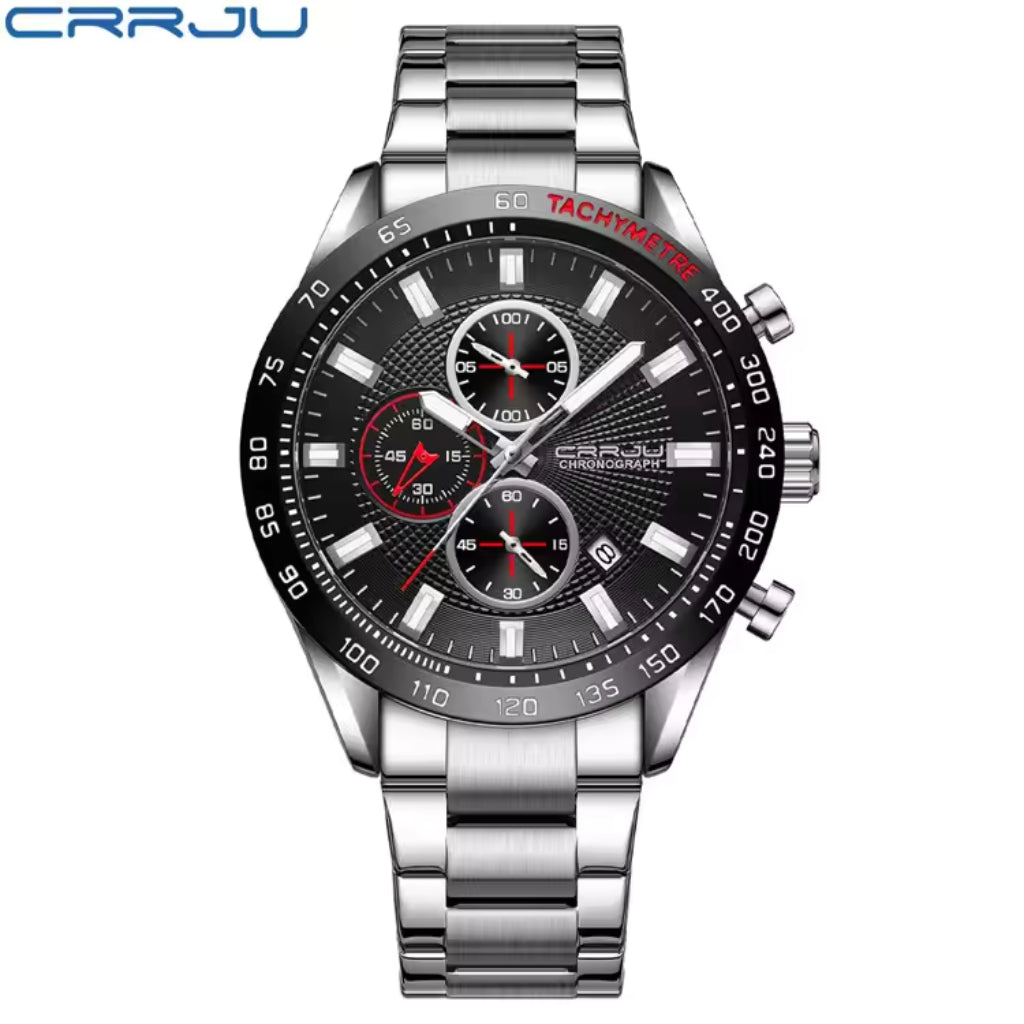 CRRJU 2306 Men’s High-Quality Sports Watch – Japanese Quartz Movement Waterproof with Luminous Hands Black Dial