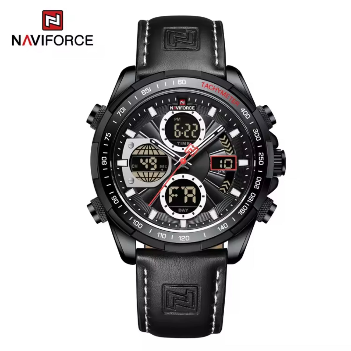 NAVIFORCE 9197 Men’s Dual-Display Watch – Luxury Analog-Digital Chronograph with Alarm & Waterproof Black and White