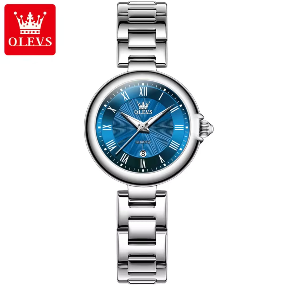 OLEVS 5608 Women’s Luxury Watch – Waterproof Stainless Steel Quartz Wristwatch for Ladies Blue