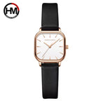 Hannah Martin 1591 Women’s Square Watch – Waterproof Leather Quartz Business Wristwatch White and Black