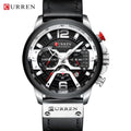 CURREN 8329 Men Watch Leather Sports Watch Quartz Fashion Chronograph Waterproof Black