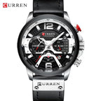 CURREN 8329 Men Watch Leather Sports Watch Quartz Fashion Chronograph Waterproof Black