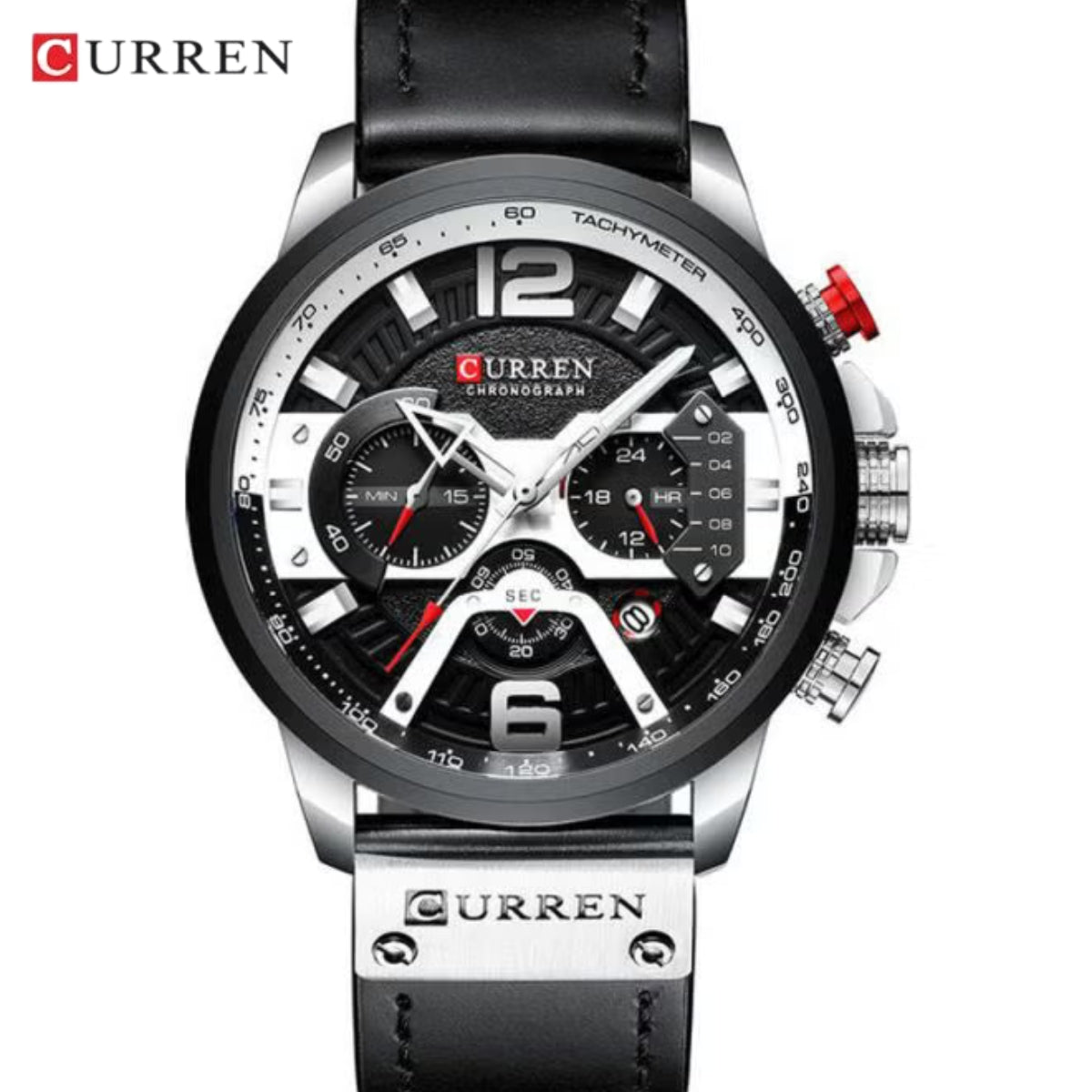 CURREN 8329 Men Watch Leather Sports Watch Quartz Fashion Chronograph Waterproof Black