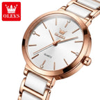 OLEVS 5877 Women’s Luxury Ceramic Watch – Designer Casual Quartz Wristwatch with Matching Bracelet White