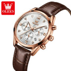 OLEVS 5523 Women’s Mini Multi-Function Watch – Luminous Chronograph Quartz Wristwatch with Leather Strap Black