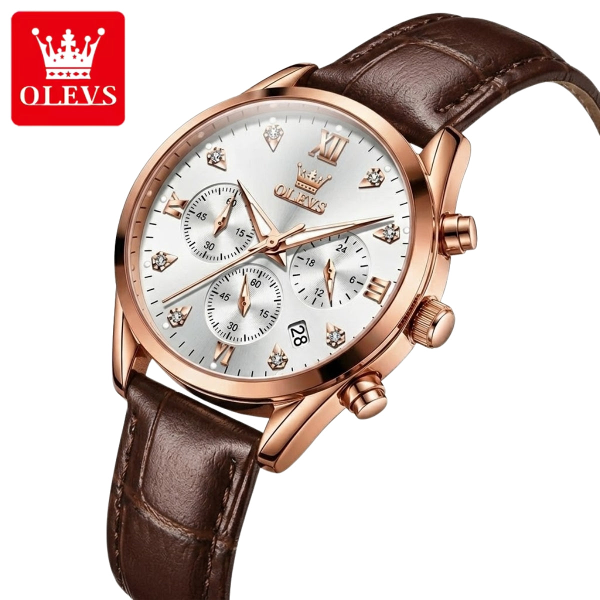OLEVS 5523 Women’s Mini Multi-Function Watch – Luminous Chronograph Quartz Wristwatch with Leather Strap Black