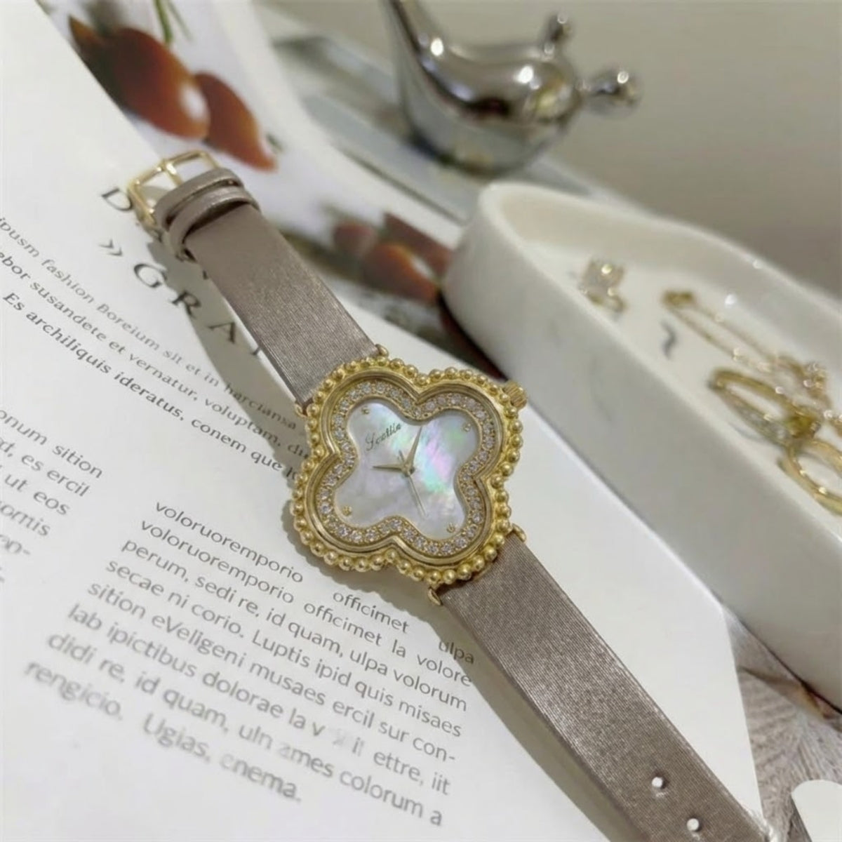 Scottie 9686 Women’s Watch – Waterproof Quartz with Diamond Accents & Leather Strap Gold
