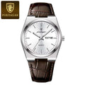 POEDAGAR 930 Men's Ultra-Thin 40mm Watch - Luminous Leather Strap Business Casual Quartz Silver White