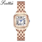 Scottie 9100 Women’s Square Watch – Luxury Stainless Steel Quartz with New Trendy Design Rose Gold