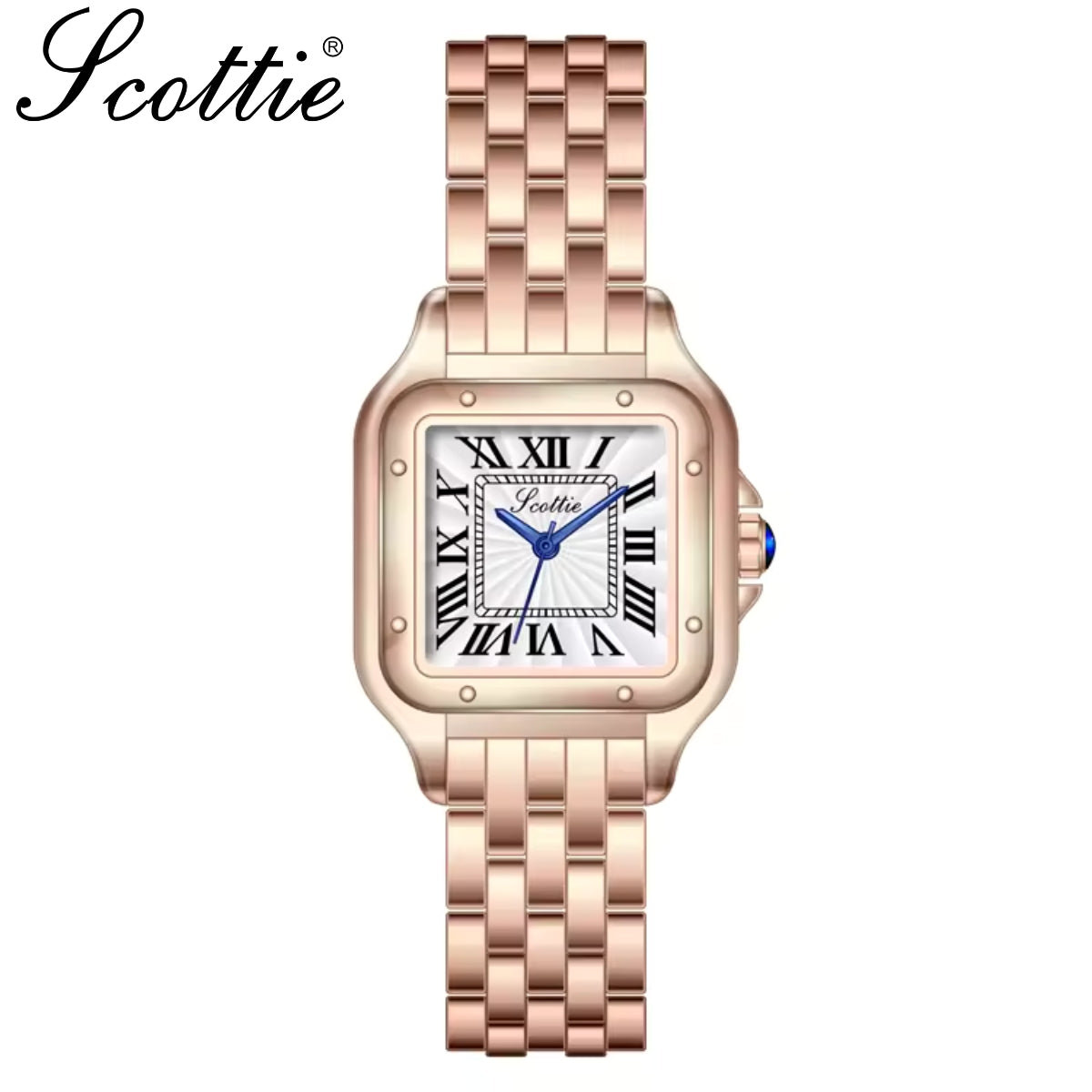 Scottie 9100 Women’s Square Watch – Luxury Stainless Steel Quartz with New Trendy Design Rose Gold