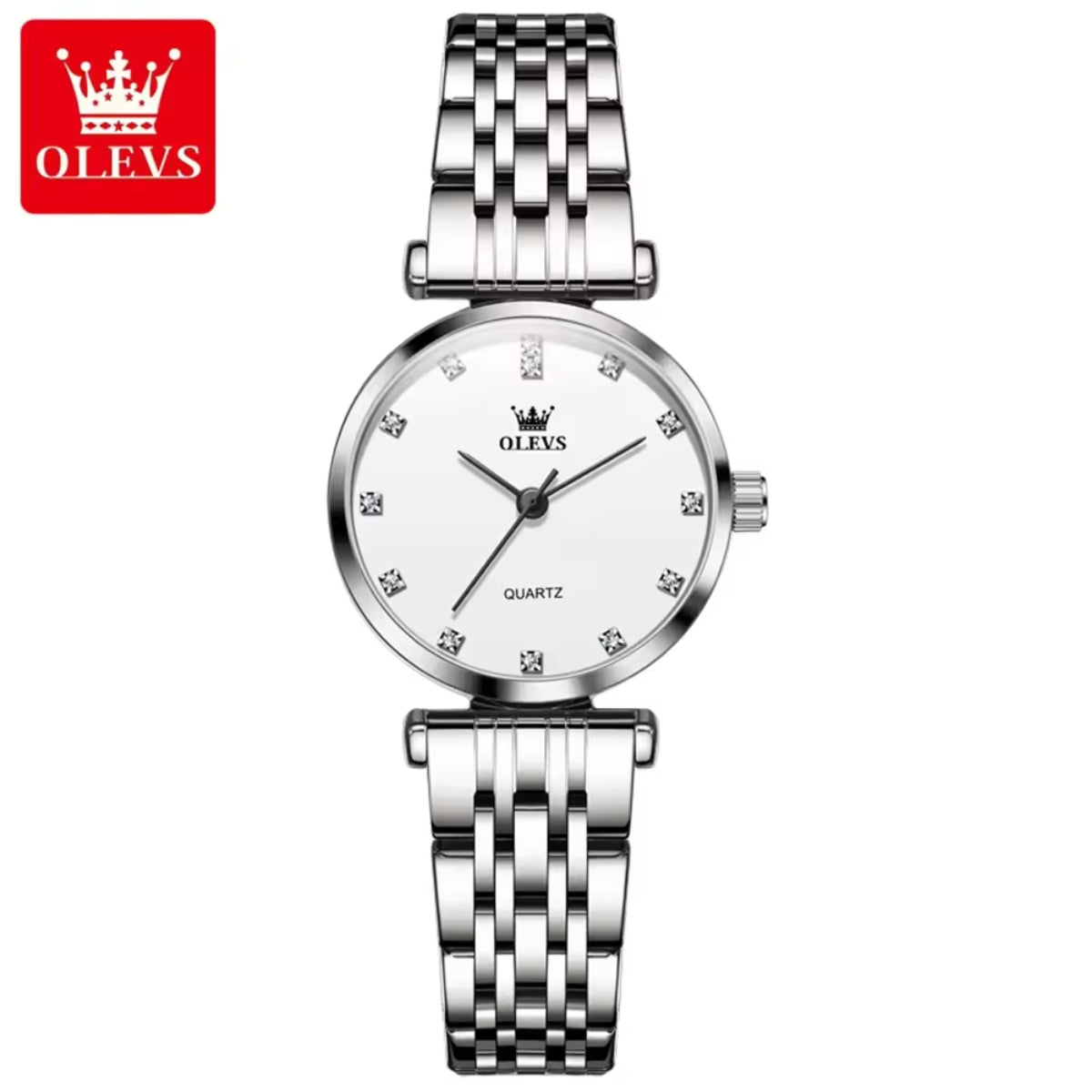 OLEVS 5596 Luxury Women's Watch – Quartz Wristwatch Set - Silvery White