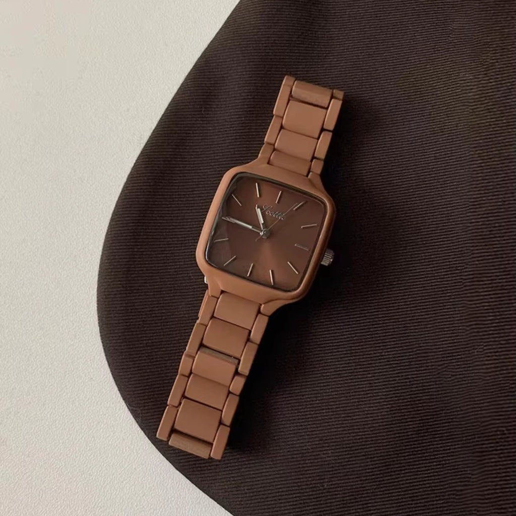 Scottie 9718 Women’s Luxury Square Watch – Stainless Steel Quartz with Brown Color