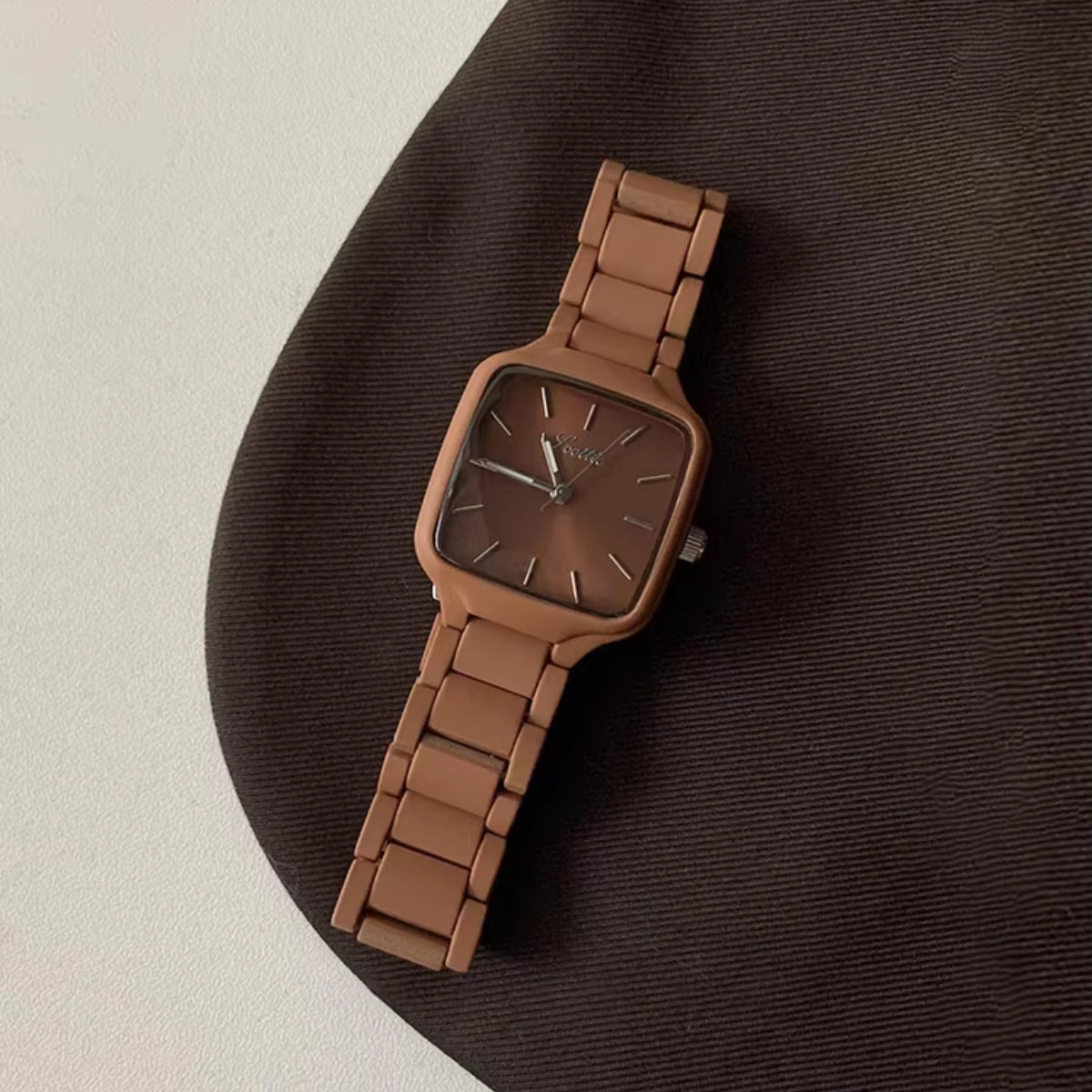 Scottie 9718 Women’s Luxury Square Watch – Stainless Steel Quartz with Brown Color