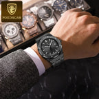POEDAGAR 924 Men's Luxury Watch: Stainless Steel Waterproof Quartz with Day-Date & Luminous Display Black