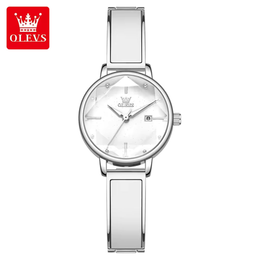 OLEVS 5656 Women’s Elegant Diamond Watch – Luxury Stainless Steel Quartz Waterproof - Steel Gray