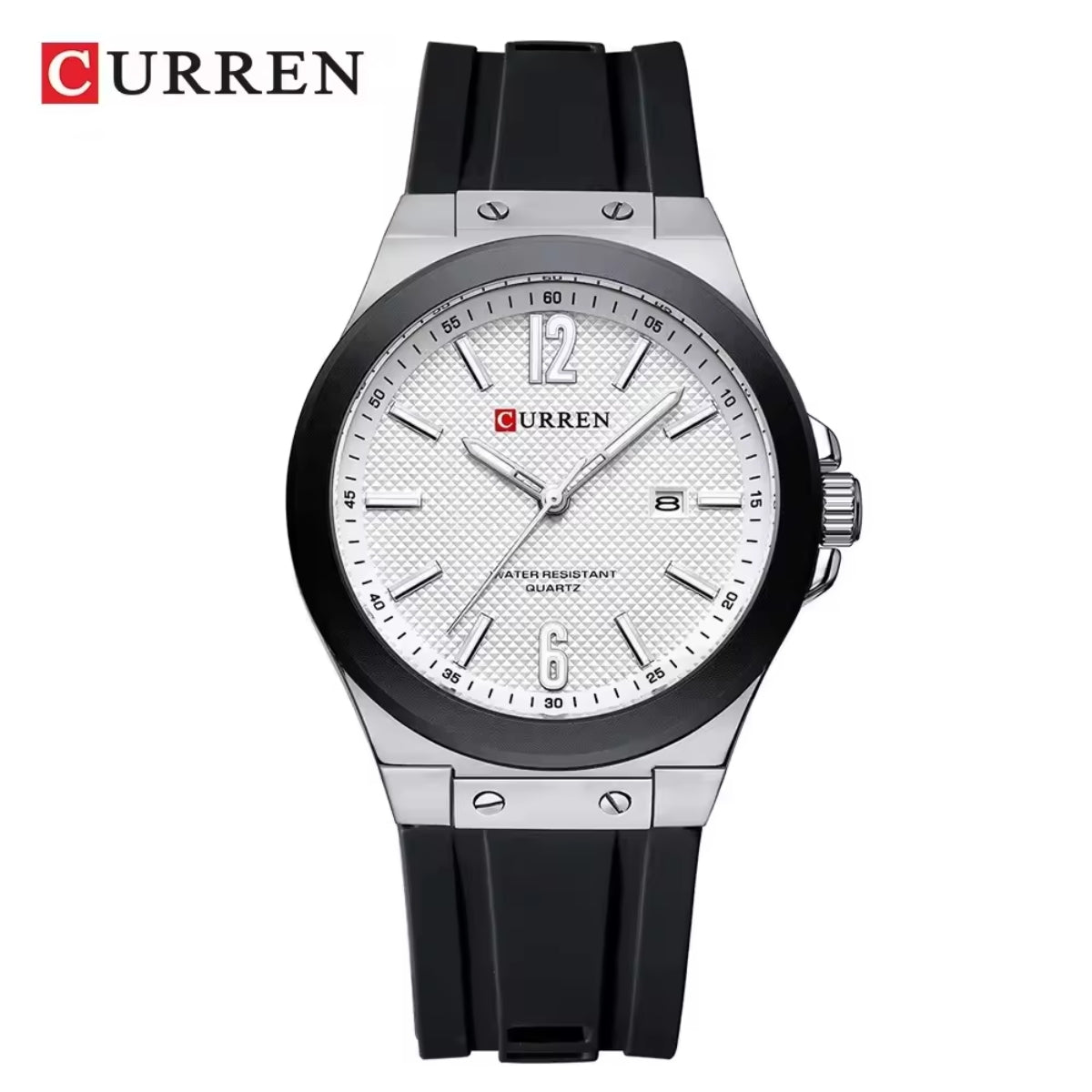 CURREN 8467 Men Watch Waterproof Quartz Silicone Strap Black and White