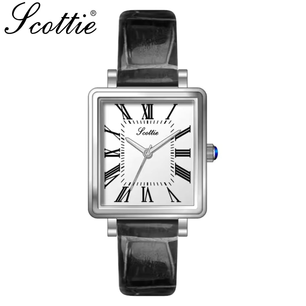 Scottie 9164 Women’s Luxury Fashion Watch – Waterproof Quartz Jewelry Wristwatch with Leather Band Black and Silver