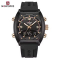 NAVIFORCE 9242 Men’s Digital Sport Watch – Dual Display with Silicone Strap & Waterproof - Gold and Black