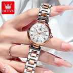 OLEVS 5608 Women’s Luxury  Watch – Waterproof Stainless Steel Quartz Wristwatch for Ladies Rose White