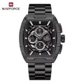 NAVIFORCE 8066 Luxury Chronograph Men's Watch – Heavy Duty Stainless Steel 3-Dial Quartz Sport Wristwatch with Date Display Black
