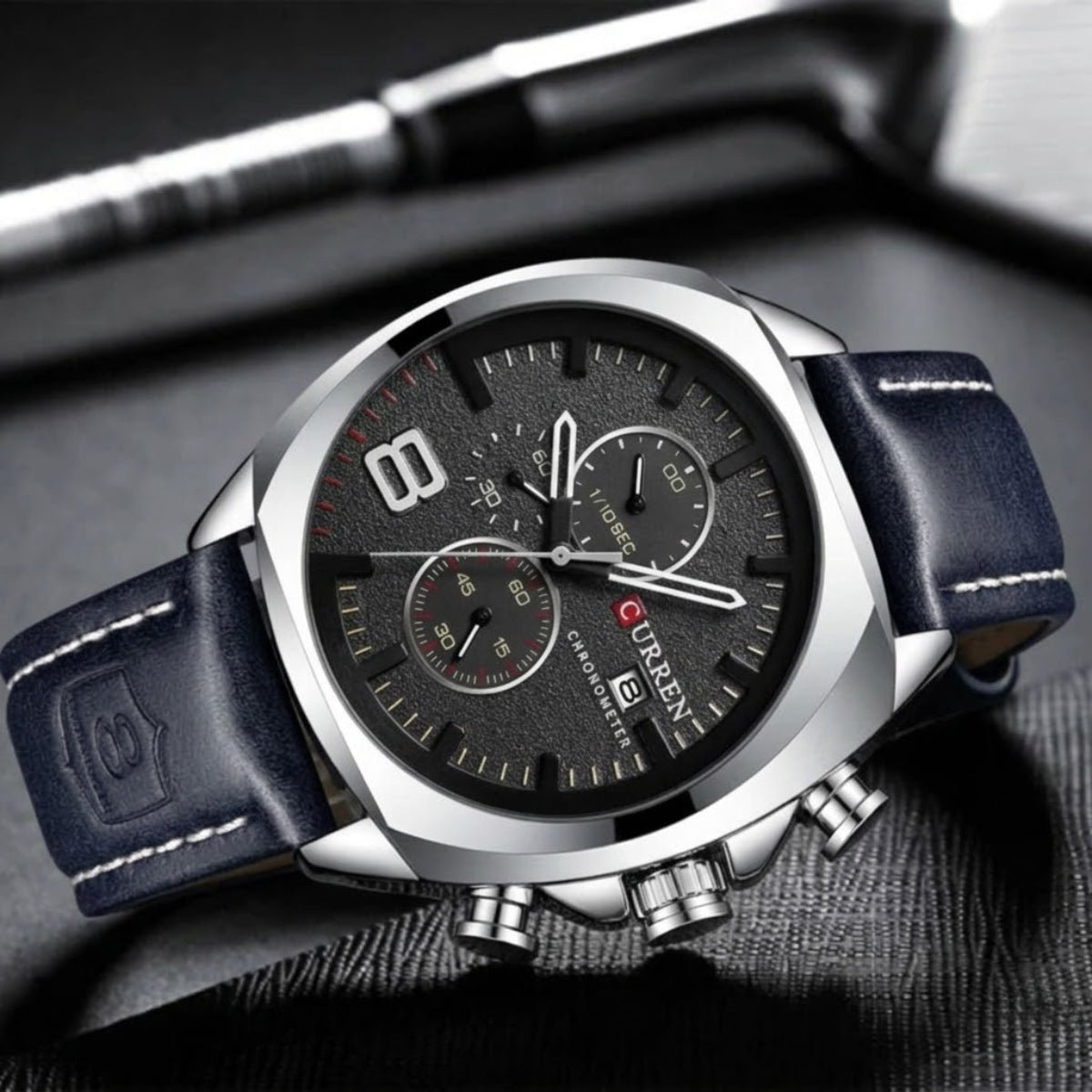 CURREN 8324 Luxury Sport Watch – Waterproof Quartz Chronograph with Date Display Silver