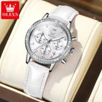 OLEVS 9933 Women’s Fashion Leather Watch – Waterproof Quartz Ladies’ Wristwatch White
