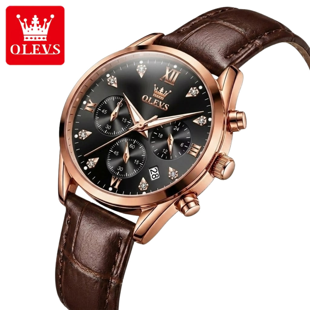 OLEVS 5523 Women’s Mini Multi-Function Watch – Luminous Chronograph Quartz Wristwatch with Leather Strap White