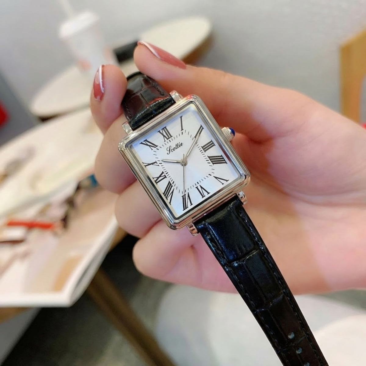 Scottie 9164 Women’s Luxury Fashion Watch – Waterproof Quartz Jewelry Wristwatch with Leather Band Black and Silver