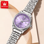 OLEVS 3703 Women’s Elegant Stainless Steel Watch – High Quality Classic Luxury Quartz Wristwatch - Silver and Purple
