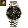 POEDAGAR 826 Waterproof Watch – High-Grade Stainless Steel Quartz Movement Luxury Date Display Wristwatch for Men Gold Black
