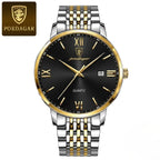 POEDAGAR 826 Waterproof Watch – High-Grade Stainless Steel Quartz Movement Luxury Date Display Wristwatch for Men Gold Black