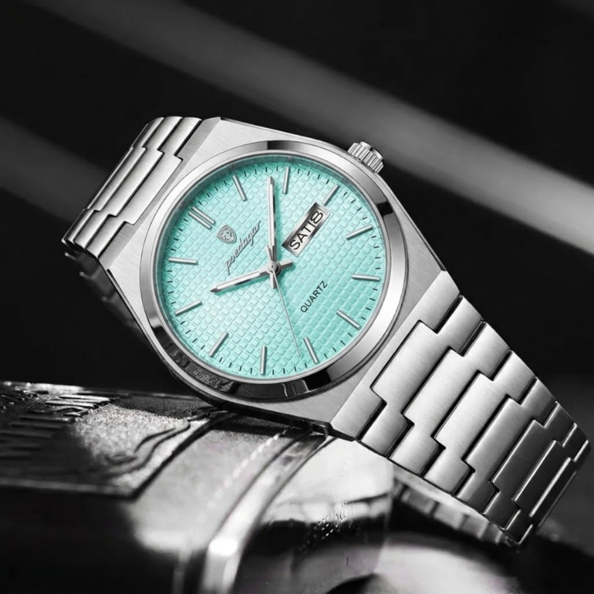 Poedagar 821 Men's Luxury Fashion Watch – Waterproof Luminous Quartz Wristwatch with Stainless Steel Band Light Blue