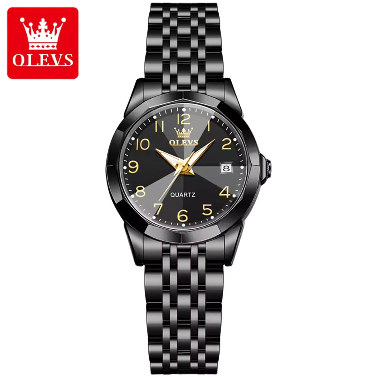 OLEVS 9970 Women’s Fashion Watch – Stainless Steel Waterproof Quartz for Ladies Black