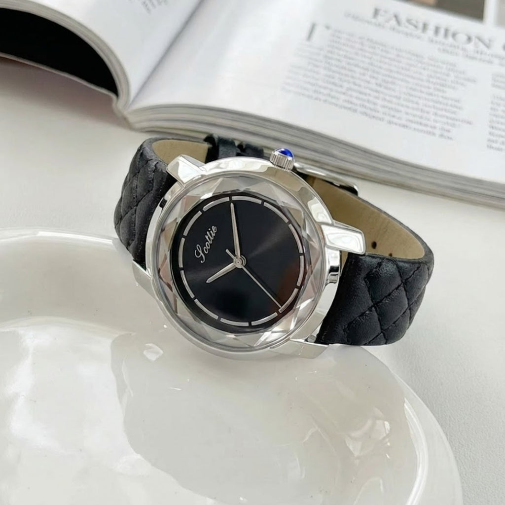 Scottie 9728 Women’s Luxury Square Watch – Waterproof Quartz Wristwatch with Leather Band Black