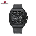NAVIFORCE 8053 Men's Watch – Waterproof Sport Chronograph with Luxury Leather Band Black