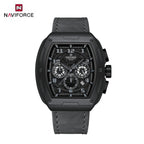 NAVIFORCE 8053 Men's Watch – Waterproof Sport Chronograph with Luxury Leather Band Black