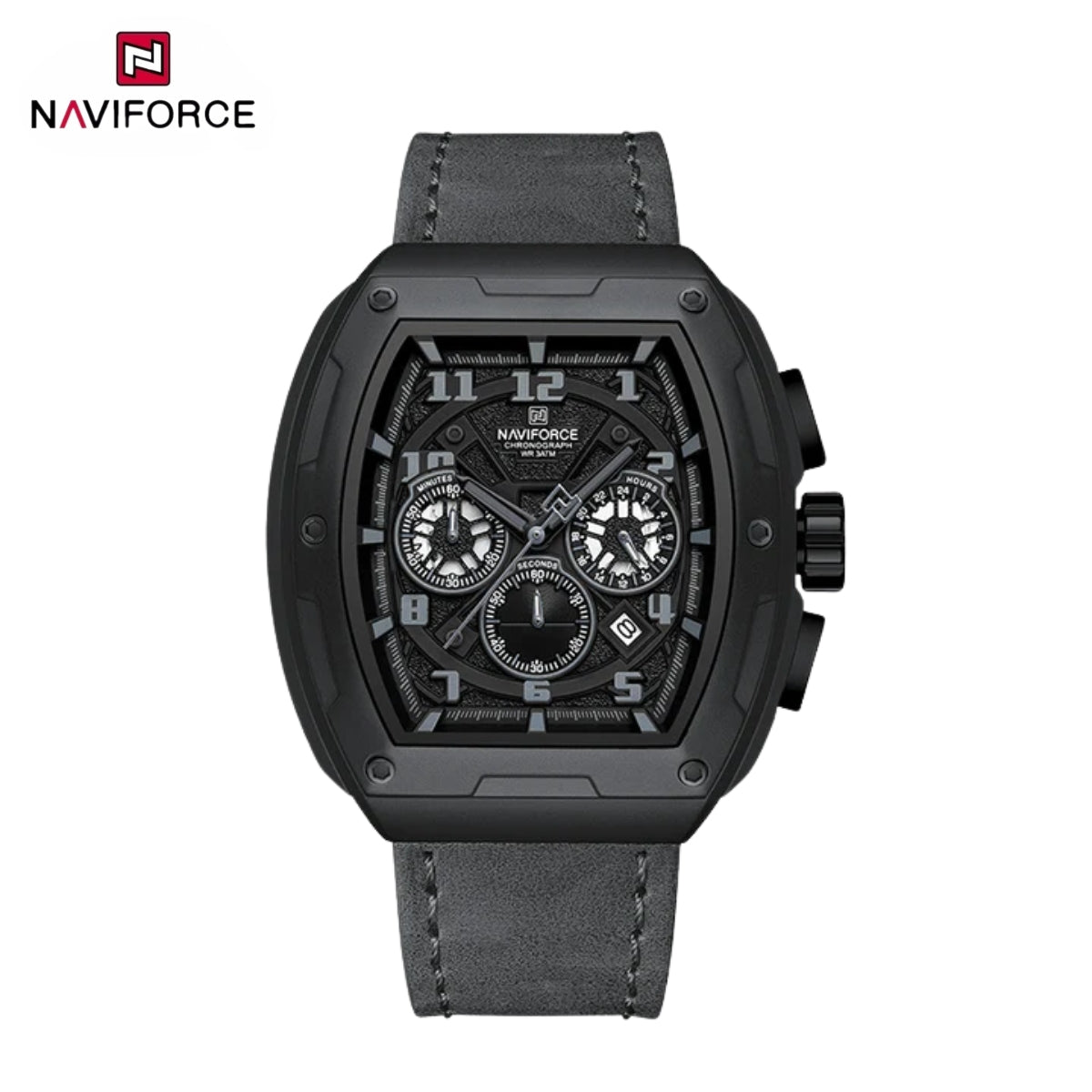 NAVIFORCE 8053 Men's Watch – Waterproof Sport Chronograph with Luxury Leather Band Black