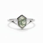 Hexagon Moss Agate Silver Ring