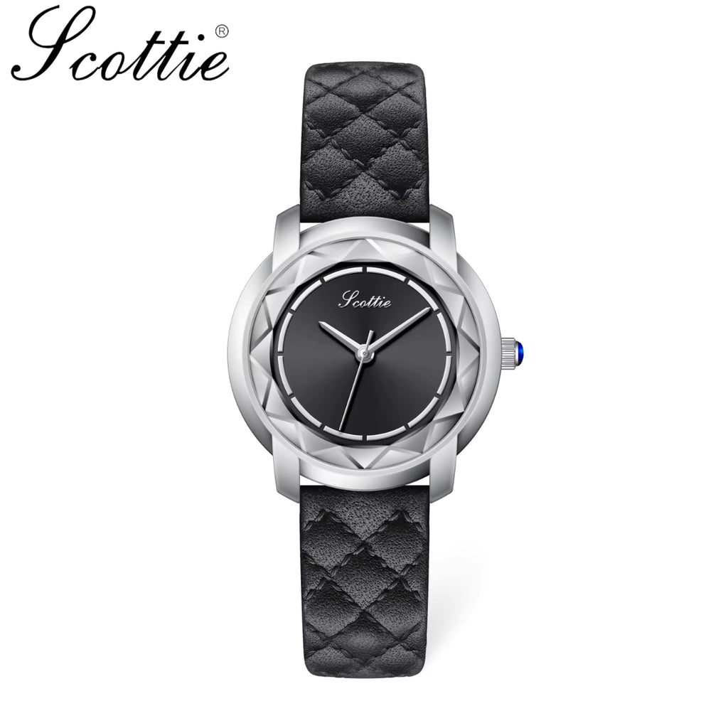 Scottie 9728 Women’s Luxury Square Watch – Waterproof Quartz Wristwatch with Leather Band Black